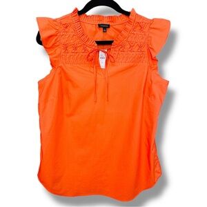 NWT. Talbots Women's Orange Smocked Flutter Sleeve Top. Size Small